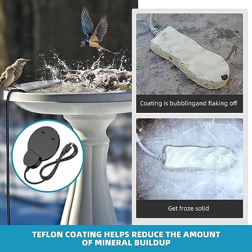 250W De-Icer Birdbath Heater with Black Teflon Coating, Integral Cast Aluminum Trough Heater for Livestock,Poultry, Birds, and Wildlife, Winter Use for Chicken Water Heater,9.84FT Cord