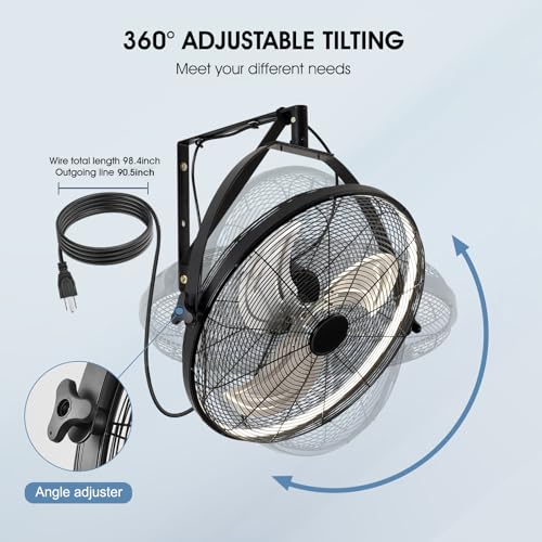 AHAWILL 20 Inch Wall Mount Fan with Lights,6-Speed High Velocity Wall Fan Dimmable Gazebo Fan,360°Adjustable Tilt Industrial Outdoor Fans for Patio,Garage,Workshop,Commercial,Black - size: 20 inch