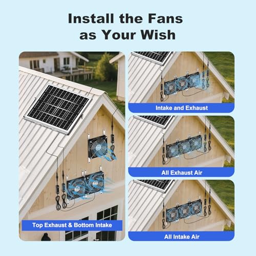 5.5" Solar Chicken Coop Fan 3 Kit, 30W Solar Powered Greenhouse Fan, Solar Exhaust & Intake Fans Outdoor Waterproof, for Outside Shed Doghouse Ventilation Air Circulation Cooling, No Battery - size: 5.5" Fan 3 Kit