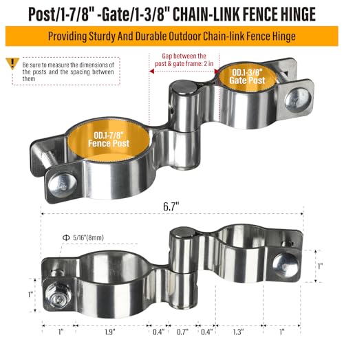 2 Pack 1-7/8" x 1-3/8" Chain Link Fence Gate Hinge, 304 Stainless Steel Heavy Duty Male Female Post Hinges with Bolts and Nuts - color: 1-7/8", size: 1-3/8"