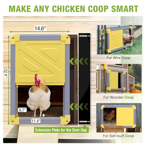 GUTINNEEN Automatic Chicken Coop Door Solar Powered Auto Chicken Door Opener for Chicken House Duck Run (Grey) - color: Grey & Yellow Door
