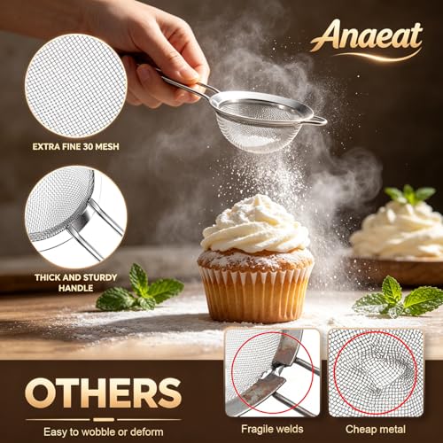 Anaeat Fine Mesh Strainers - Premium Stainless Steel Colander Sieve Sifters, with Durable Mesh and Sturdy Handle, Excellent for Sifting Dry ingredients, Flour, Pastas, Rice, Tea (5.5") - color: 5.5" Diameter
