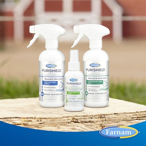 Farnam Purishield Wound and Skin Care Fast-Acting Spray for Horses, 12 oz | Wound Care, Fast-Acting Spray for Horses, Dogs, Cats & Livestock, 24-hour Protection*, Cleans, Treats and Promotes Healing* - size: 12 Fl Oz (Pack of 1)