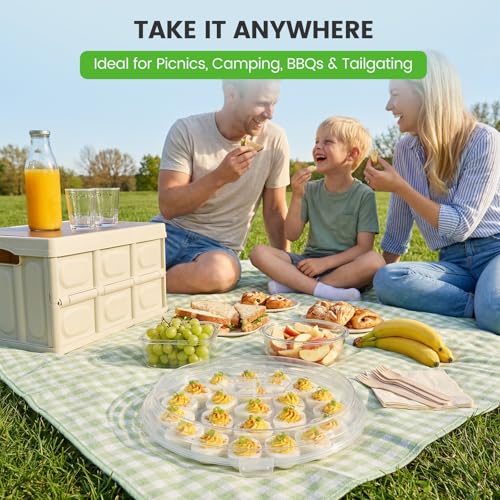 HAKSEN 3 PCS Deviled Egg Platter Carrier, Deviled Egg Containers with Lid | Eggs Holder Tray with 66 Slots for Party and Home Kitchen, Clear - style: 3PCS