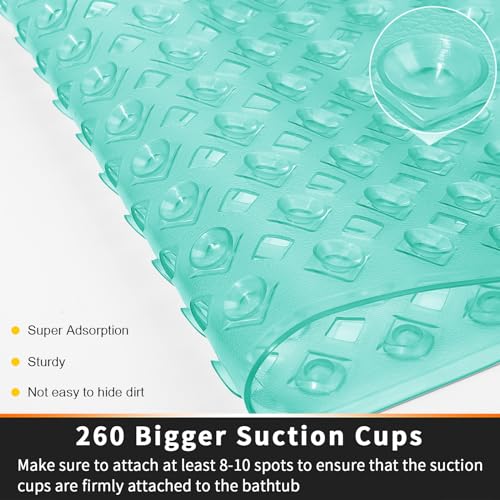 Yimobra Bathtub Mat Non Slip, Shower Mat with Strong Suction Cups & Drain Holes, 27.5"X15.5", Anti Slip Bath Tub Mat for Inside Shower, Machine Washable Fast Drying, Bathroom Essentials,Clear Green - color: Clear Green, size: 27.5 X 15.5 Inch