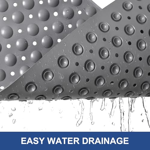 Square Shower Mat Non Slip: 32" x 32" Large Shower Mats for Inside Shower - Soft TPE Cuttable Anti Slip Shower Floor Mat with Drain Holes and Suction Cups - color: Dark Gray