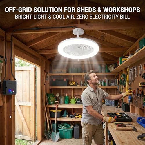 Solar Ceiling Fan with Light Indoor Outdoor, Daytime Available Solar Shed Fan Light with Pull String, 3-in-1 Modes, IP65 Waterproof for Gazebo, Shed, Barn, Patio, Chicken Coop 2 Pack - size: 2 Pack