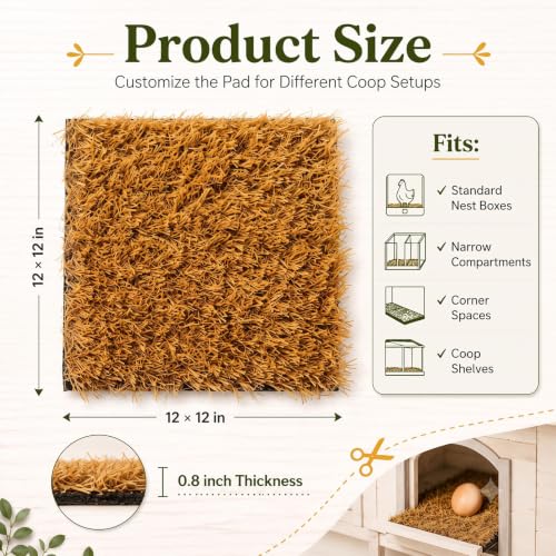 Chicken Nesting Pads, 12x12 Washable Artificial Grass Mat for Chicken Coop, Reusable Pet Garden Turf with Rubber Backing (8 PCS Brown) - color: 8 PCS Brown