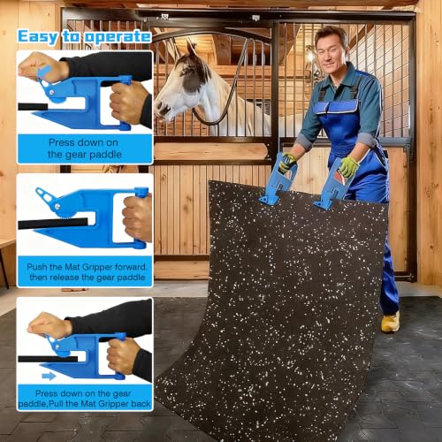 2 Pack Blue Mat Movers Tool, Heavy Duty Stall Mat Grippers for Horse Stalls, Gym, Barn, and Trailer, Ergonomic Rubber Mat Puller for Easy Lifting and Moving