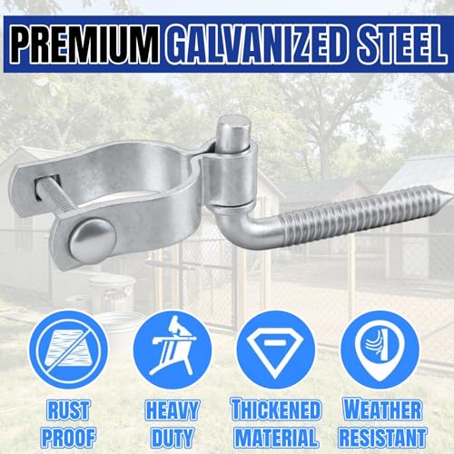 2 Pack Farm Gate Hinge Set, 5/8'' x 2'' Chain Link Female Hinge | 5/8" x 4-1/2" Wood Post Male Lag Screw Hinge Pin, Heavy Duty Fence Frame Gate Post Hinge Hardware for Fence Posts