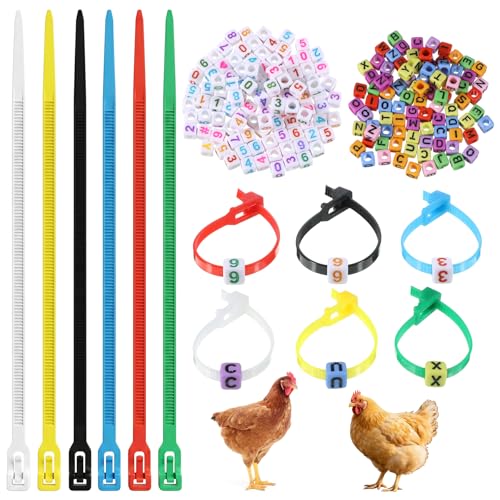 100 PCS Colorful Numbered Chickens Identification Leg-Rings, Adjustable Chicken Leg Bands with 200 PCS Charms Accessories, Chick Tags, Poultry Identification Leg Bands for Chicken, Duck, Goose (14cm)