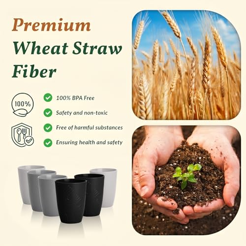Homienly Glasses Drinking Set 12 OZ Wheat Straw cups- Reusable Drinking Vessel,Dishwasher Safe Cups for Kitchen-Grey Stone - color: Black Grey, size: 12 Ounces