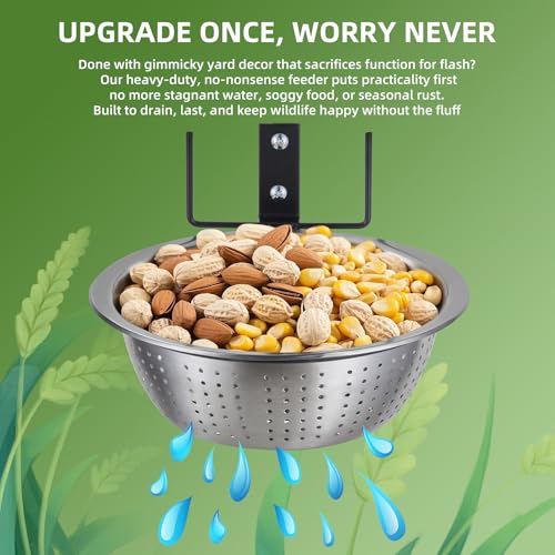 2 Pack Squirrel Feeders, 4 Colander Bowls (Each 8.5"/1.4L) for Replacement, Dual Corn Cob Spikes for Multi-Food, Metal Squirrel Feeders for Outside Tree Fence, Removable Bowl Easy Clean/Refill - size: 2 Stands 4 Bowls