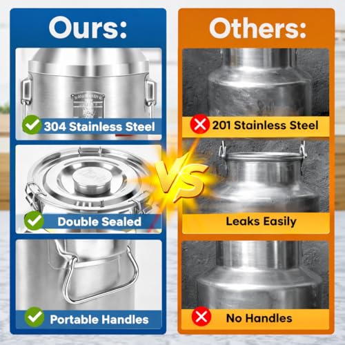 9.3 Gallon 304 Stainless Steel Milk Can with Lid, Heavy Duty Sealed Milk Bucket, Large Metal Storage Container for Milk, Wine, Oil, Water - size: 9.3 Gallon