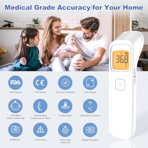 Uright Infrared Non Contact Forehead Thermometer, Made in Taiwan, No Touch Digital Thermometer for Adult, Baby and Children