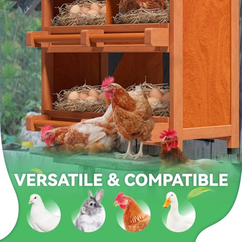 4-Compartment Chicken Nesting Boxes for Laying Eggs, Premium Pine Wood Design Without Sharp Edges, Weather-Resistant Sloped PVC Roof Laying Boxes for Hens, Spacious for Large Breeds