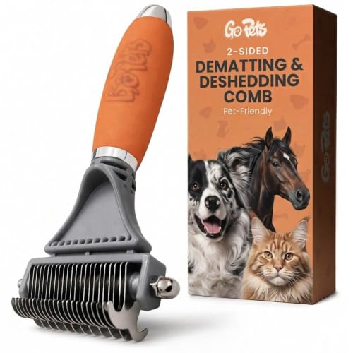 2-in-1 Deshedding & Dematting Comb & Grooming Brush for Dogs & Cats | Double-Sided Dog Rake for Shedding, Pet Deshedding Brush, Undercoat Mat Dematting Tool for Long Haired Cats, Grooming Matting - style: 2-Sided Dematting Comb