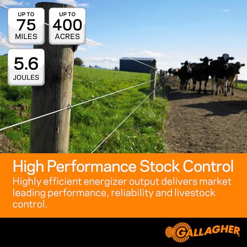 Gallagher M560 Electric Fence Charger | Powers Up to 75 Miles / 400 Acres of Clean Fence - 5.6 Joules, 110 Volt Energizer, Added Power Reserve - Unbeatable Reliability, Easy Installation