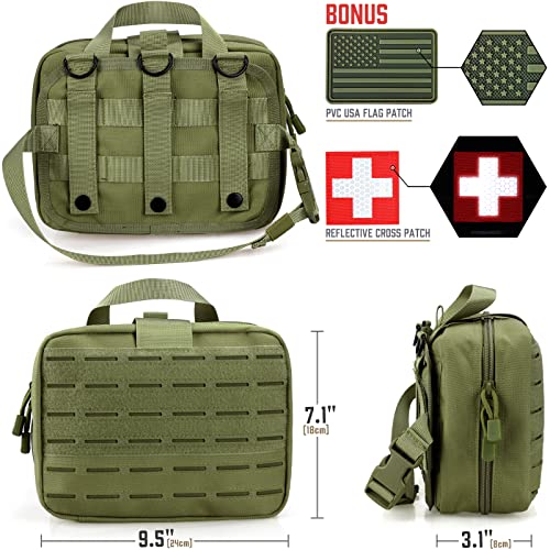 LIVANS Medical Bag, First Aid Bag Empty for Emergency & Trauma Kits | Molle Quick Release Design, Headrest Mount, Includes Flag and Cross Patch,Versatile for Tactical, Camping, Hiking and Travel - color: Army Green