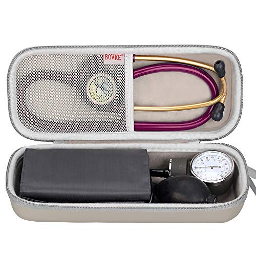 BOVKE Travel Carrying Case Compatible with 3M Littmann Classic III, Lightweight II S.E, MDF Acoustica Deluxe Stethoscopes - Extra Room for Medical Scissors EMT Trauma Shears and LED Penlight, Grey - color: Pu Leather_Grey