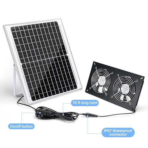 Fanspex Solar 2 Fan Kit Waterproofed for Chicken Coop, Greenhouse & Shed | High Velocity Solar Powered Fans for Outdoor Intake or Exhaust Air - size: 2 Fan Kit