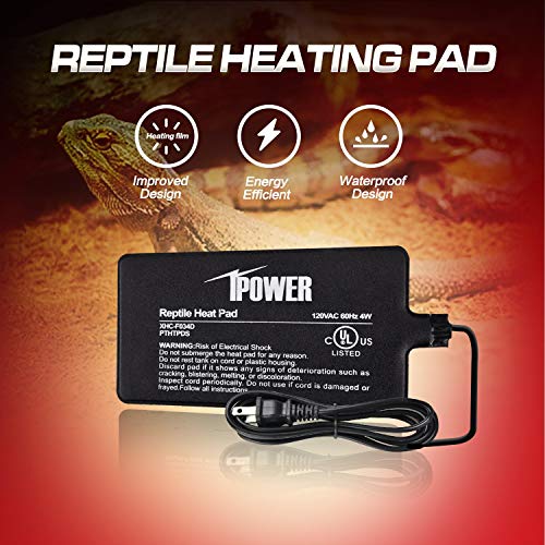 iPower Reptile Heat Pad 4W Under Tank Terrarium Warmer Heating Mat for Turtles Lizards Frogs and Other Small Animals, 4x7 Inch - size: 4" x 7", style: Heat Pad
