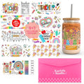 Kaciola 9 Sheets UV DTF Cup Wraps for 16 oz- Teacher Theme UV DTF Stickers, 1 Sheet Mysterious Pattern Transfer, Rub on Transfers Stickers for 16 oz Libbey Glasses Crafting - style: Teacher