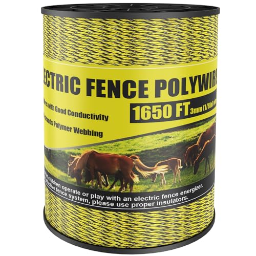 Upgrade Electric Fence Polywire 1650FT,500 Meters, 6 Stainless Steel Strands for Reliable Conductivity, Portable Electric Fencing, UV Resistant, Rust Resistant, Highly Conductive, Easy to Install - size: 1650 Feet