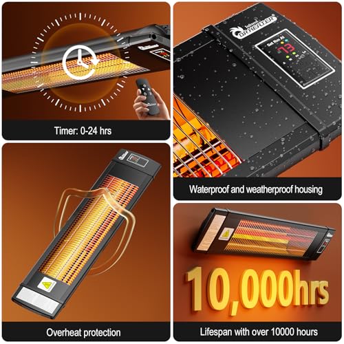 DR. INFRARED HEATER Portable Infrared Indoor and Outdoor Space Heater for Patio, Garage, Commercial & Residential With Remote Control, With Thermostat, Black - size: 34.6 Inches