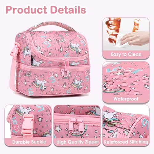 FlowFly Double Decker Cooler Insulated Lunch Bag Large Tote for Boys, Girls, Men, Women, With Adjustable Strap (Red-Unicorn) - color: Red-Unicorn
