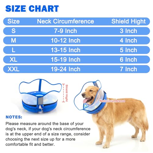 EMUST Raised Inflatable Dog Cone Collar to Stop Licking, Dog Donut Collar | Upgraded Transparent Protective Cover, Effectively Preventing Dog From Licking Wounds, without Affecting Eating or Activities - color: Blue, size: XL (Neck 15"-19")
