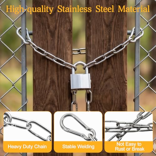 2 Pcs 24" Stainless Steel Gate Chain Lock, 3mm Thick Heavy Duty Gate Link Chain with Double-Ended Hooks for Fences, Garden and Farm Use