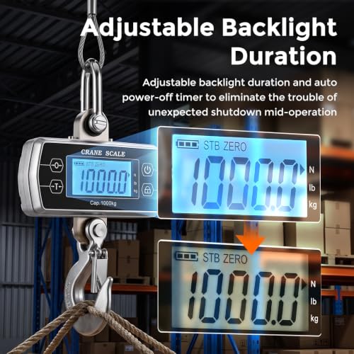 Crane Scale 2200lb, OIML Class III CE Certified Hanging Scale | Switchable kg/lb/N Units, Sturdy Build, Stainless Steel Shackle & Alloy Steel Hook, Adjustable Backlight & Auto Off Timer - size: 1000 kg/2200 lb, Touch Key