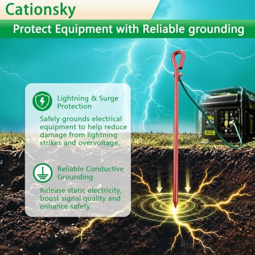 Portable Ground Rod - Copper plating Grounding Pin with Ground Wire Lug | Great for Electric Fences,Antennas,Satellite Dishes,Ground Post Pin,Tie Out Stake (Portable) - color: One grounding rod