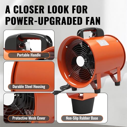 dreamdragon 12-Inch Utility Blower Fan with 25ft Duct – 3300 RPM High Airflow, 69dB, Portable Industrial Ventilator for Crawl Space, Workshop, Basement Drying & Exhaust - size: 12Inch Blower Fan with 25ft Duct Hose