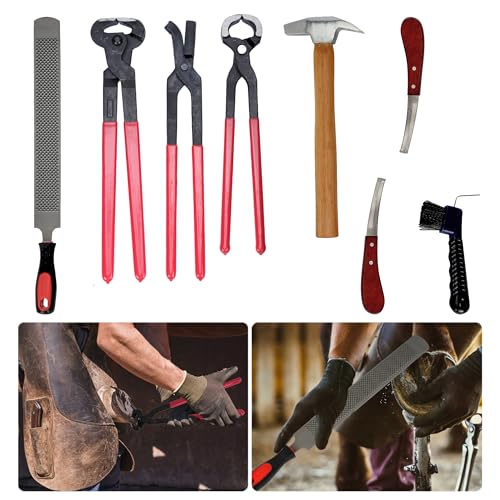8Pcs Farrier Hoof Tool Kit, Horse Hoof Trimming Tools, For Horses Cattle | Farrier Hoof Nippers, Horseshoe Cutting Pliers, Hoof Rasp File, Horseshoe Brush, Hoof Knife, Hoof Hammer, For Sheep Donkeys