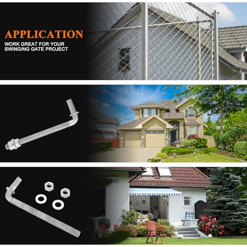 LANIAKEA 4PCS 8" J Bolt Gate Hinge J-Bolt Chain Link Fence Gate Hinge Heavy Duty Threaded Hinges for Cattle Corral Panels - size: 8in