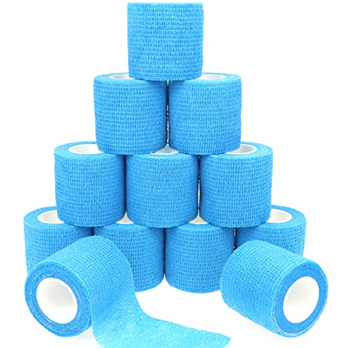 Self Adhesive Bandage Wrap Animal Cohesive Bandage Self Adherent Wrap First Aid Tape for Dogs Cats Horses Birds & Wrist Healing Ankle Sprain Swelling - color: 2 Inch Light Blue 12 Rolls