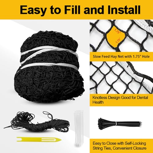 Large Round Bale Hay Net, Slow Feed Knotless Design Hay Net Feeder for Livestocks,Heavy Gauge Large Hay Net for Horses, Cattle, Sheep in Farms and Pastures, 1.75-inch Mesh (6×6ft) - color: 6×6 ft