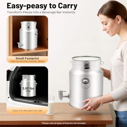 2.64 Gallon Milk Can - 304 Stainless Steel Milk Bucket with Sealed Lid, Milk Transport Barrel with Spigot for Liquid Storage, Ideal for Milk, Wine, and Beverages - size: 2.64 Gallon