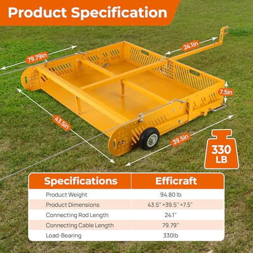 POPMOON 2-in-1 Horse Manure Fork Tow Behind Trailer, 330 lb Paddock Cleaner | Tow behind manure collector, reinforced frame, easy assembly, fits ATV UTV lawn tractor, pasture, stable and farm cleanup - size: 44" L - with wheels