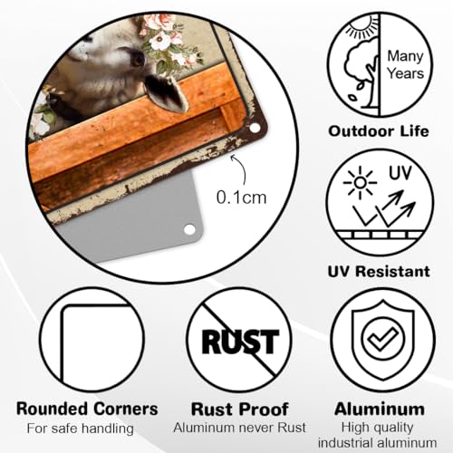 Sheep Sign Decor - Keep Gate Closed Sheeps Metal Signs, Gifts For Sheep Lovers Aluminum Rust Free 9" X 11", Pre-Drilled Holes, Weather