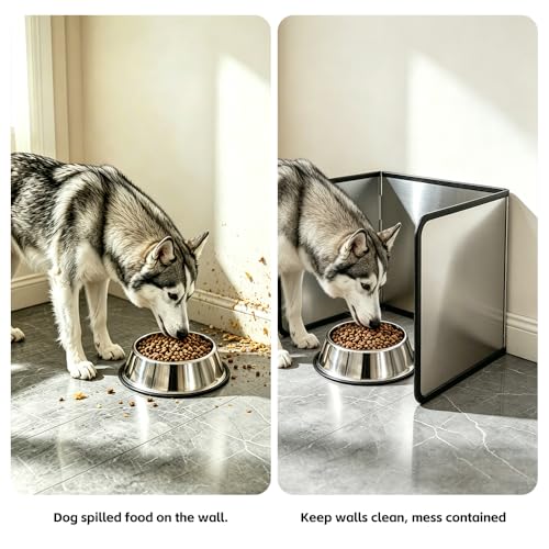 Foldable Stainless Steel Cat & Dog Splash Guard – Black Foam Strap & Edges, Food & Litter Spill Protector for Messy Eater Pets, Walls & Floors & Kitchen (15.7 * 11.8 in-4 Sises) - size: 15.7*11.8 in-4 Sises