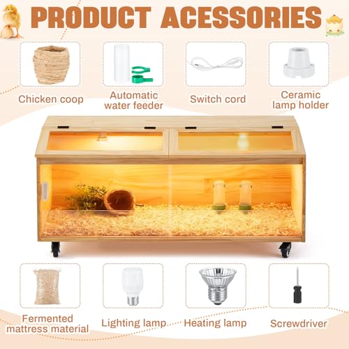 CroBlissful Large Brooder Box Kit for Chicks, 40 x 16 x 16 in Chicken Brooder Box with Brake Casters & Sliding Door, Chicken Supplies, Ducks, Rabbit, Quails, Hamsters, up to 35 Chicks Quail Birds - color: White, size: 40 x 16 x 16 in, style: Pulley