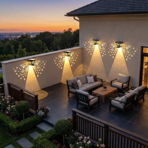 2 Pack Solar Fence Lights Outdoor Wall lihgts Decorations Metal Solar Deck Lights Waterproof LED Solar Powered Step Lights Warm White Light Decorative Lighting for Garden, Front Door, Backyard (metal) - style: metal