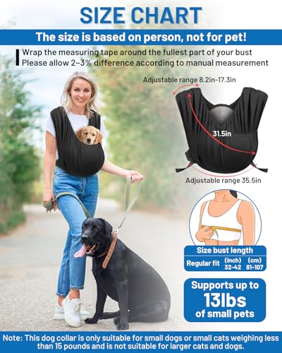 Dog Sling Carrier for Small Pet, Hands Free Front Backpack | Reduces Back & Neck Pain, Adjustable, Soft Cotton, Fit Dogs, Cats, Puppy up to 13 lb,Black - color: Black