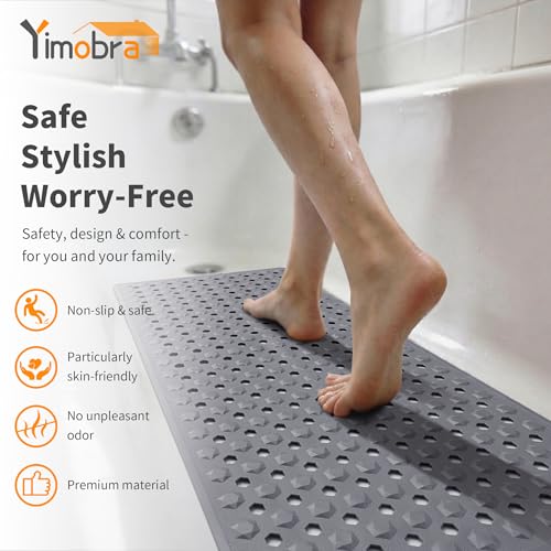 Yimobra Bathtub Mat Non Slip, 27.5"X15.5" Machine Washable Shower Floor Mat, Soft on Feet, Bathmat with Drain Holes and Suction Cups, Bathroom Essentials, Grey - color: Grey, size: 27.5 X 15.5 Inch