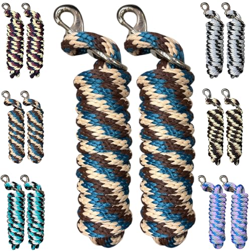Majestic Ally Polypropylene Lead Rope with Removable Nickel Bolt Snap, 5/8 x 10 ft, for Horses and Livestock, 2 Pack (Teal-Tan-Brown) - color: Teal-Tan-Brown