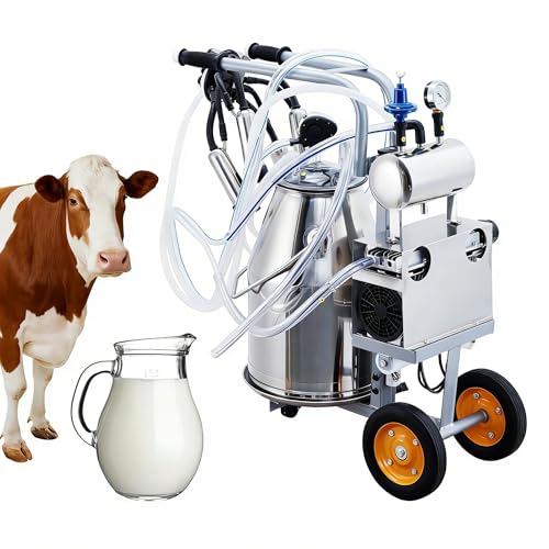 Portable Cow Milking Machine, Electric Milker with 25L Stainless Steel Bucket, 45–50 KPA Vacuum Milking Equipment for Small Farms, Silicone Cups & Tubes for Cows and Goats