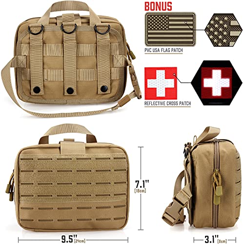 LIVANS Medical Bag, First Aid Bag Empty for Emergency & Trauma Kits | Molle Quick Release Design, Headrest Mount, Includes Flag and Cross Patch,Versatile for Tactical, Camping, Hiking and Travel - color: Khaki